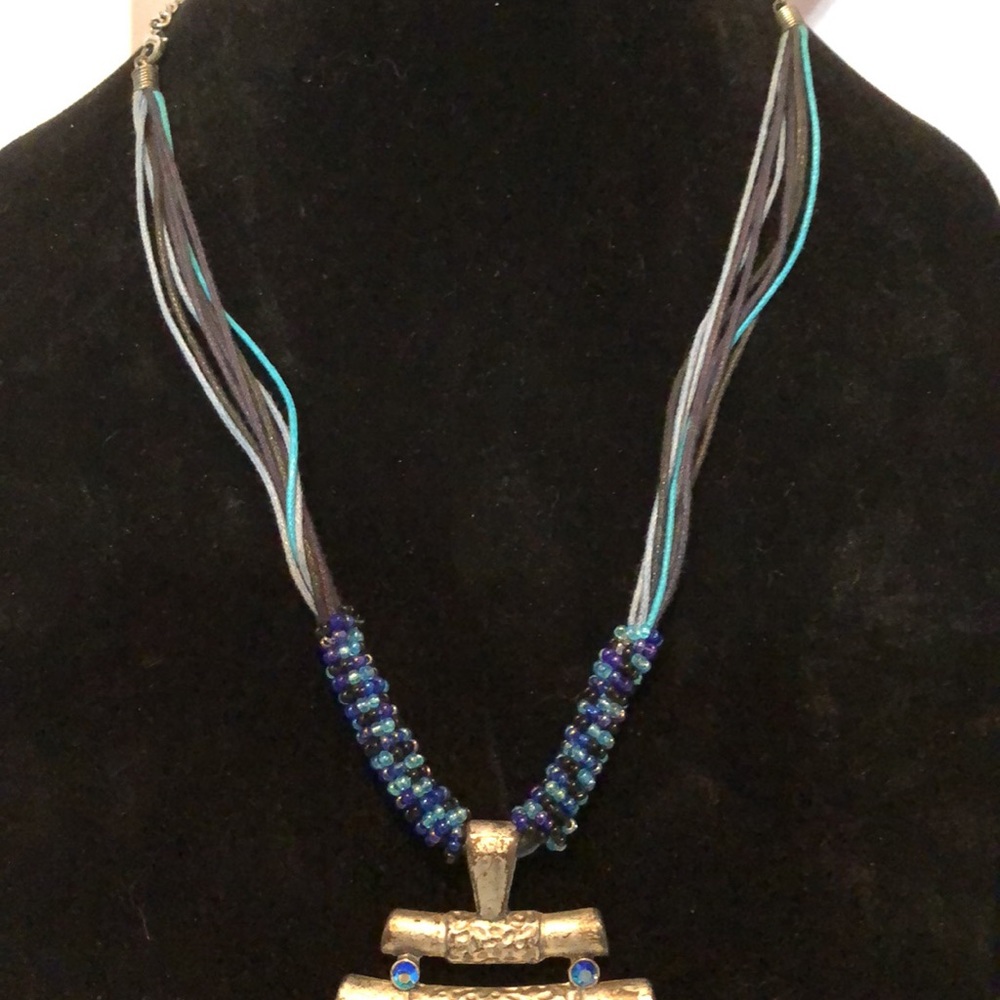 Rhinestone and Matte Silver Necklace & Earring Set - Picture 3 of 10